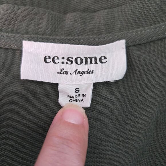 Ee:Some Womens V-Neck Blouse Olive Green V-Neck Cuffed Sleeve Small - Picture 9 of 11
